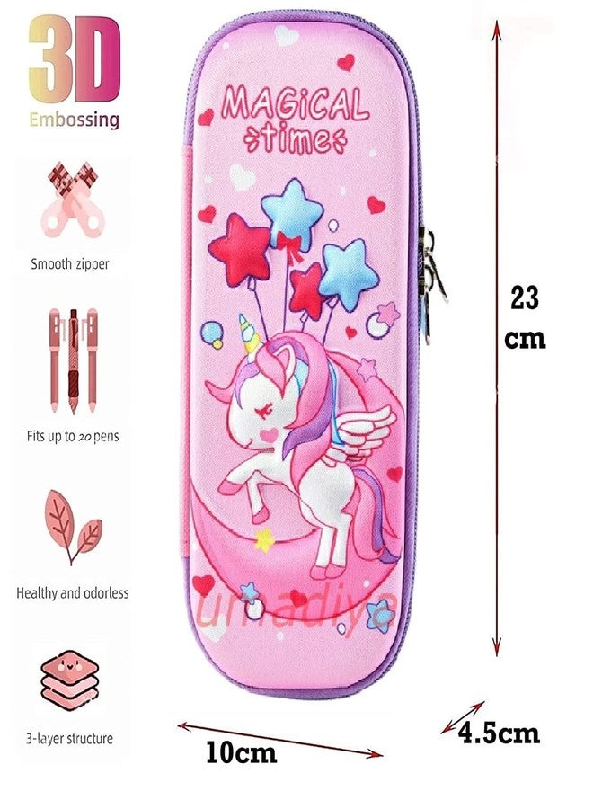 LONGMIRE Plastic 3D Unicorn Cover Large Capacity Pencil Case Compass With Compartments, School Supply Organizer For Students, Stationery Box, Cosmetic Zip Pouch Bag (Pack Of 1), Pink - Image 5